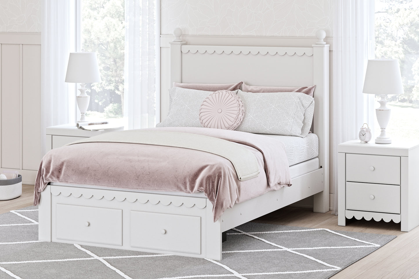 Mollviney Full Panel Storage Bed with Mirrored Dresser