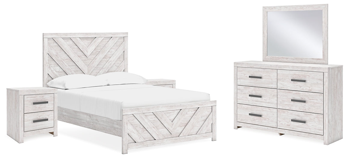 Cayboni Full Panel Bed with Mirrored Dresser and 2 Nightstands