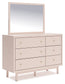 Wistenpine Full Upholstered Panel Headboard with Mirrored Dresser and 2 Nightstands