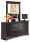 Huey Vineyard Full Sleigh Headboard with Mirrored Dresser, Chest and 2 Nightstands